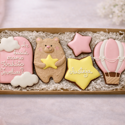 „Kvietimas krikšto tėvams Nr. 1” dekoruotų meduolių rinkinys