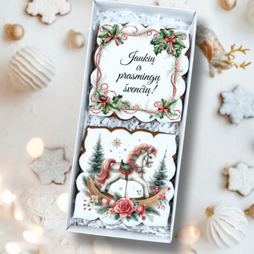 „Kalėdinis sveikinimas Nr. 5" dekoruotų meduolių rinkinys