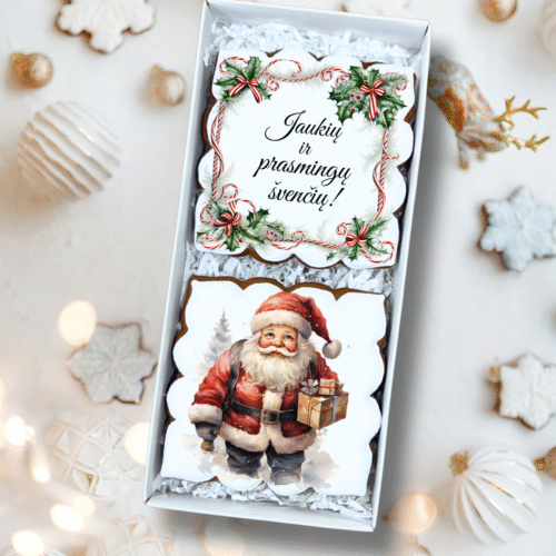 „Kalėdinis sveikinimas Nr. 3" dekoruotų meduolių rinkinys