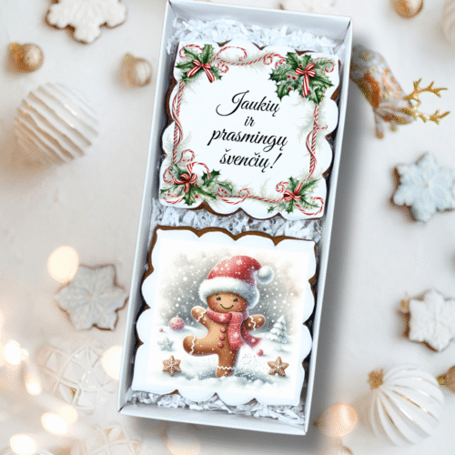 „Kalėdinis sveikinimas Nr. 4" dekoruotų meduolių rinkinys