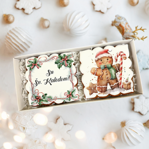 „Kalėdinis sveikinimas Nr. 2" dekoruotų meduolių rinkinys