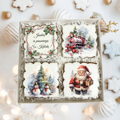 „Kalėdinis sveikinimas Nr. 6" dekoruotų meduolių rinkinys