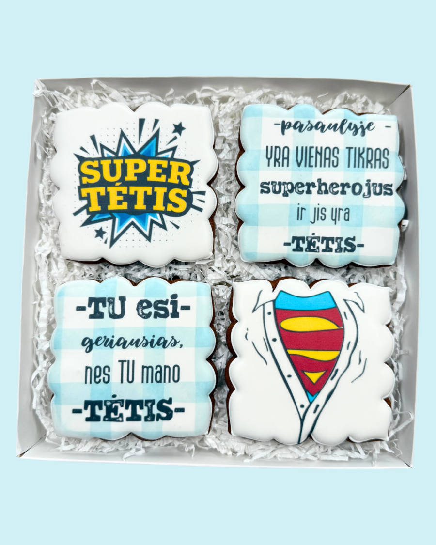 „Ačiū, Super Tėti!" dekoruotų meduolių rinkinys TĖTIS