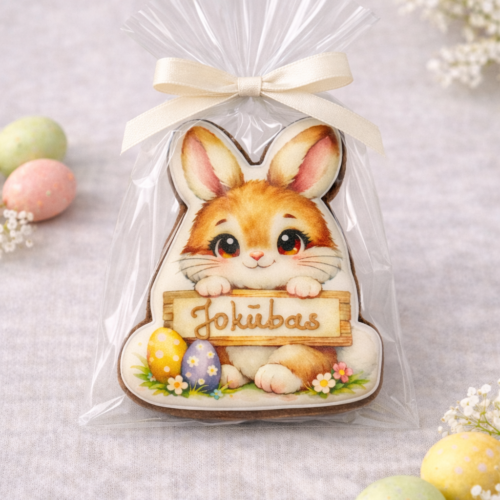 "Kiškutis Vardinis velykinis" dekoruotas meduolis