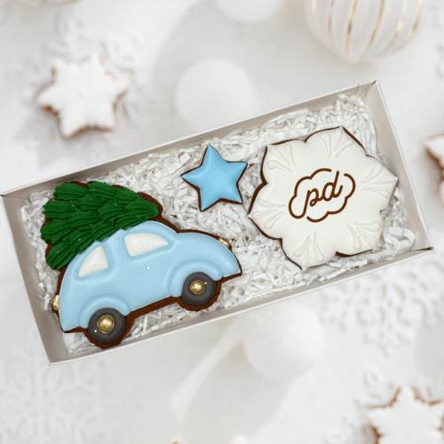 "Atvyksta Kalėdos Nr. 2" su logotipu - dekoruotų meduolių rinkinys