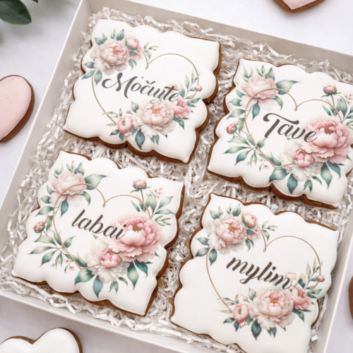 „Močiute labai Tave mylim!" dekoruotų meduolių rinkinys