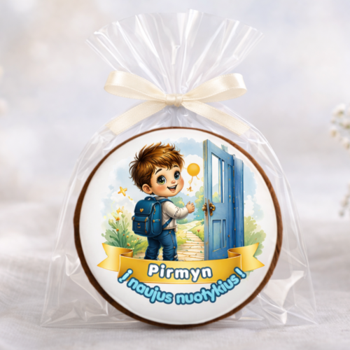 „Pirmyn į naujus nuotykius Nr. 1" dekoruotas meduolis